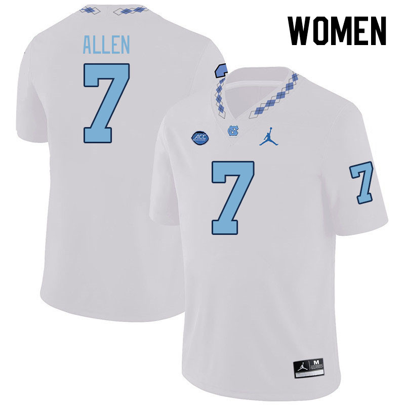 Women #7 Derrik Allen North Carolina Tar Heels College Football Jerseys Stitched-White